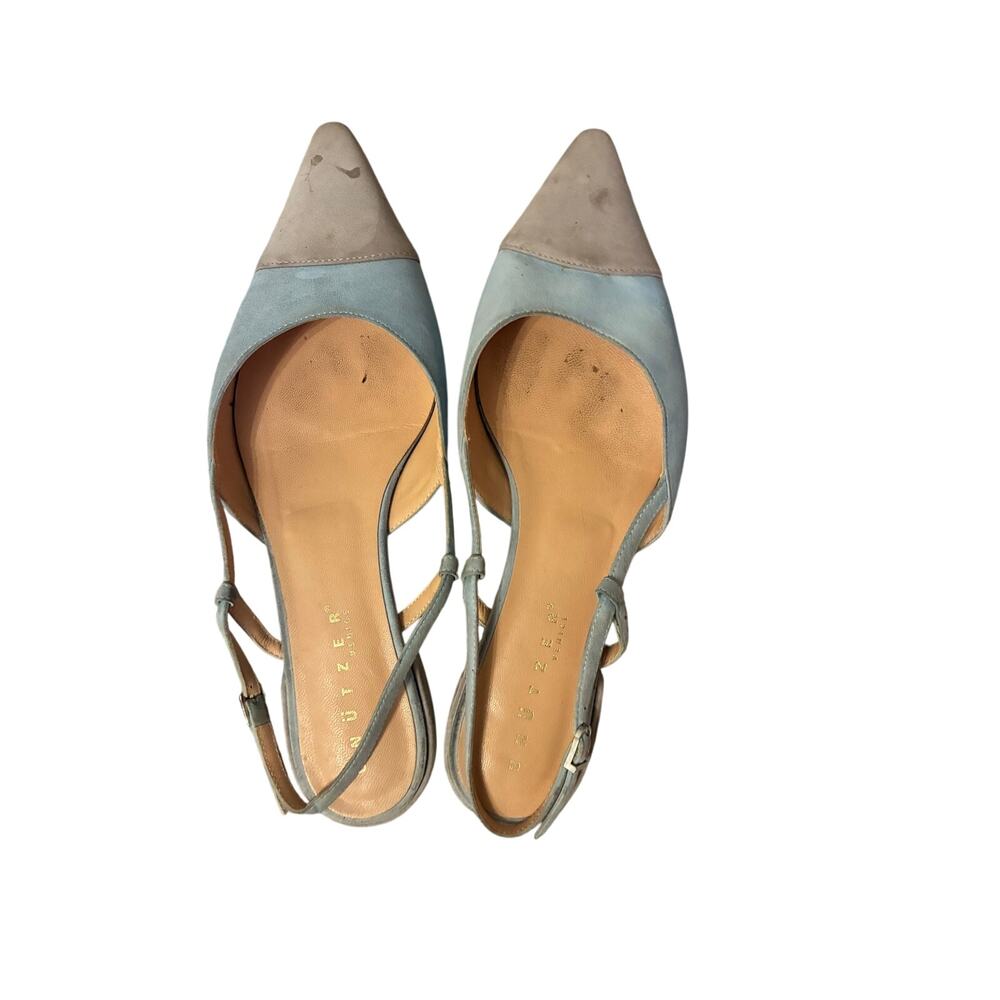 Unützer Italy Two Tone Suede Slingback Flats Cap Toe Blue Gray EU 39 US 8.5